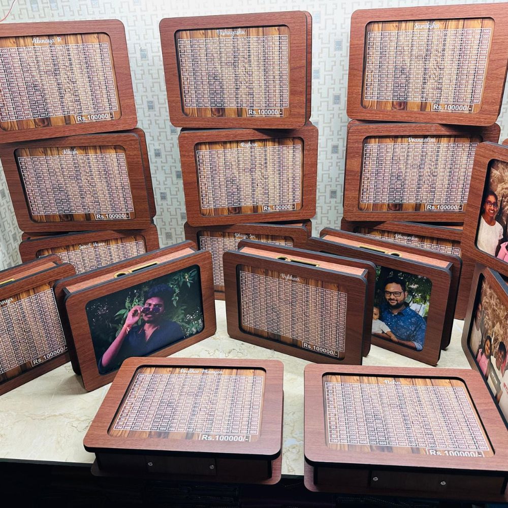 1,00,000 Savings Wooden Piggy Bank