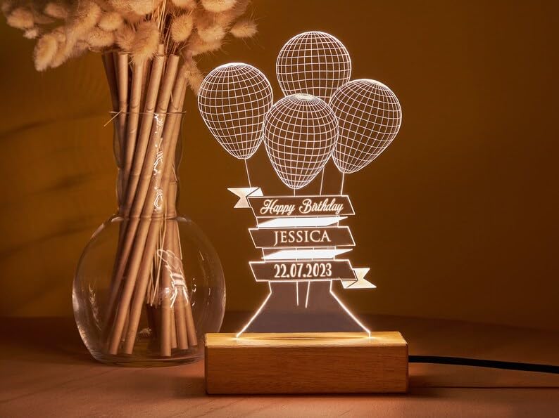 Birthday Ballons Lamp with Name & Date