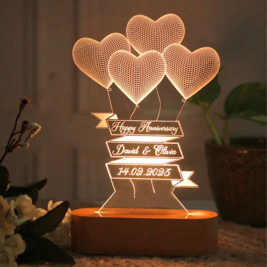 Anniversary Hearts Lamp with Names & Date