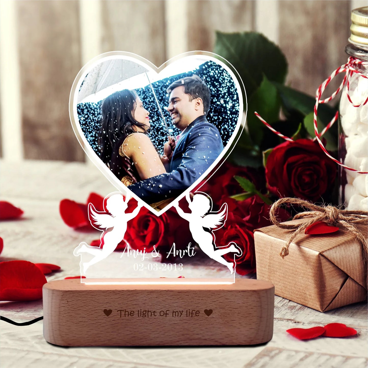 Cupid Heart Lamp with Photo & Name