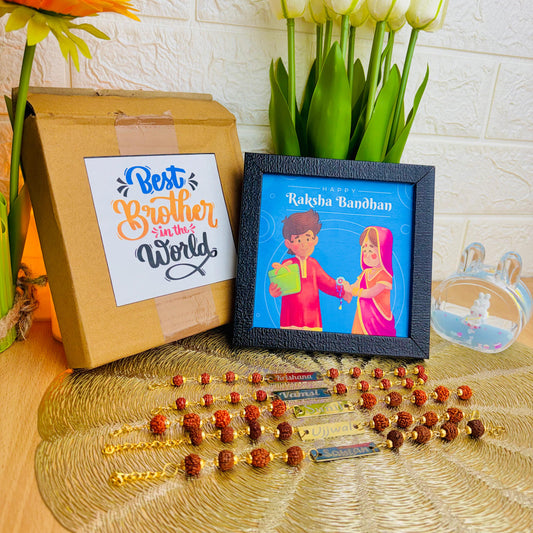 5 Customised Rudraksh Rakhi Gift + FREE Frame | Name Rakhi with Frame & Packaging | Raksha Bandhan SpeciaL