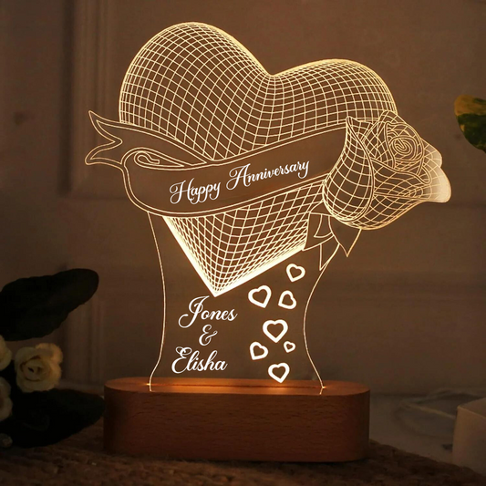 Anniversary Rose Lamp with Names