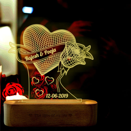 Anniversary Rose Lamp with Names